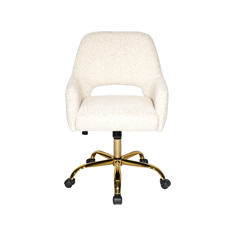 Jambes en or électrolitées, chaise de bureau réglable en cuir en peluche blanche, chaise de maquillage avec roues