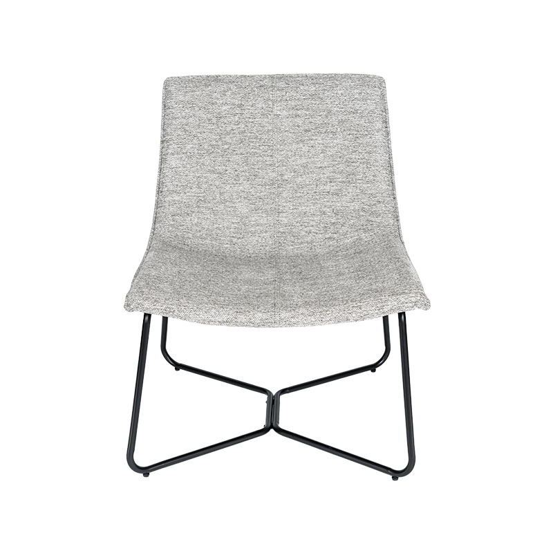 Chaise de loisirs grise avec cadre en fer noir, chaise décorative en tissu rembourré gris et noir