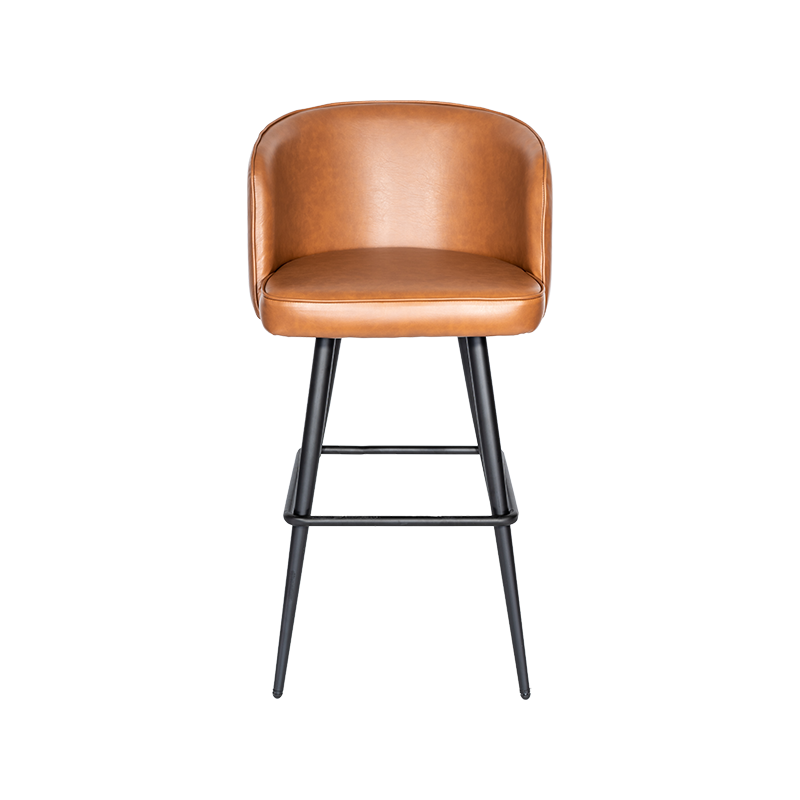 Tabouret de bar à hauteur fixe en cuir marron avec dossier