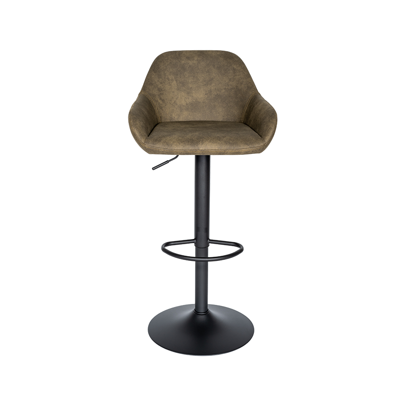 Tabouret de bar en tissu gris / blanc / marron avec dossier, réglable en hauteur